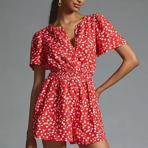 NWOT Anthropologie Red Linen Romper